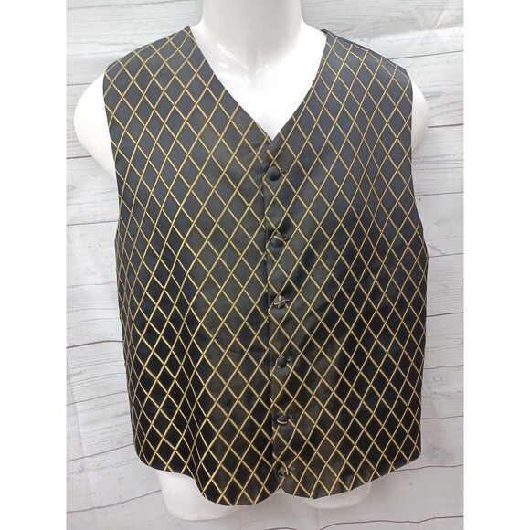 Vtg LAZIO COMO ITALY Classic Fit Vest Black Gold Argyle Diamon Pattern Sz M - Picture 1 of 9